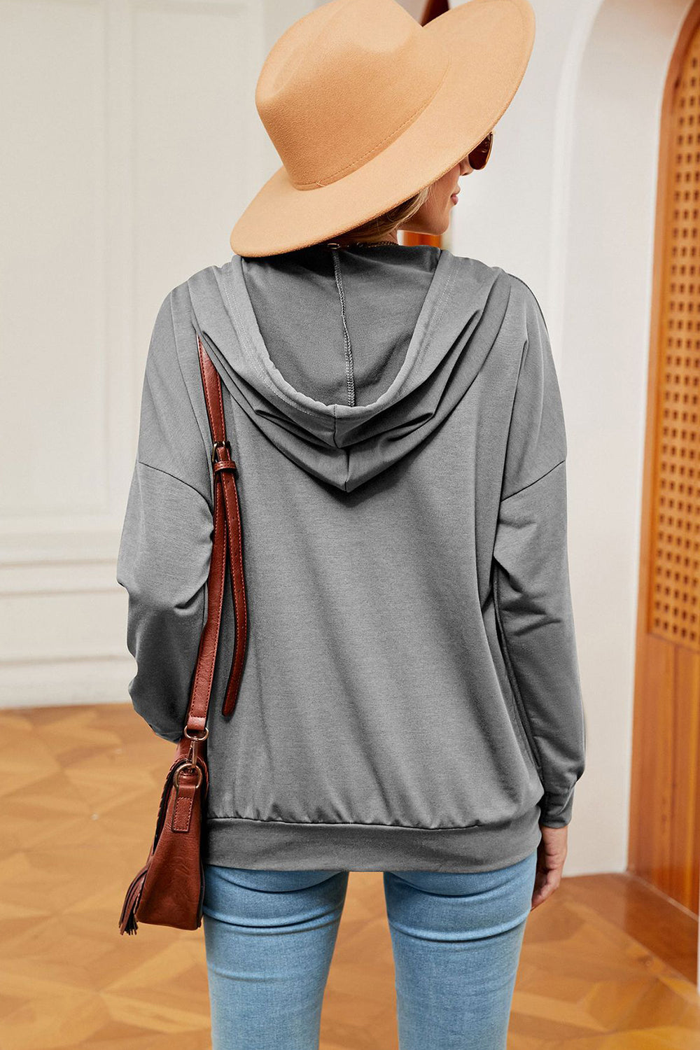 Drawstring Quarter Snap Dropped Shoulder Hoodie