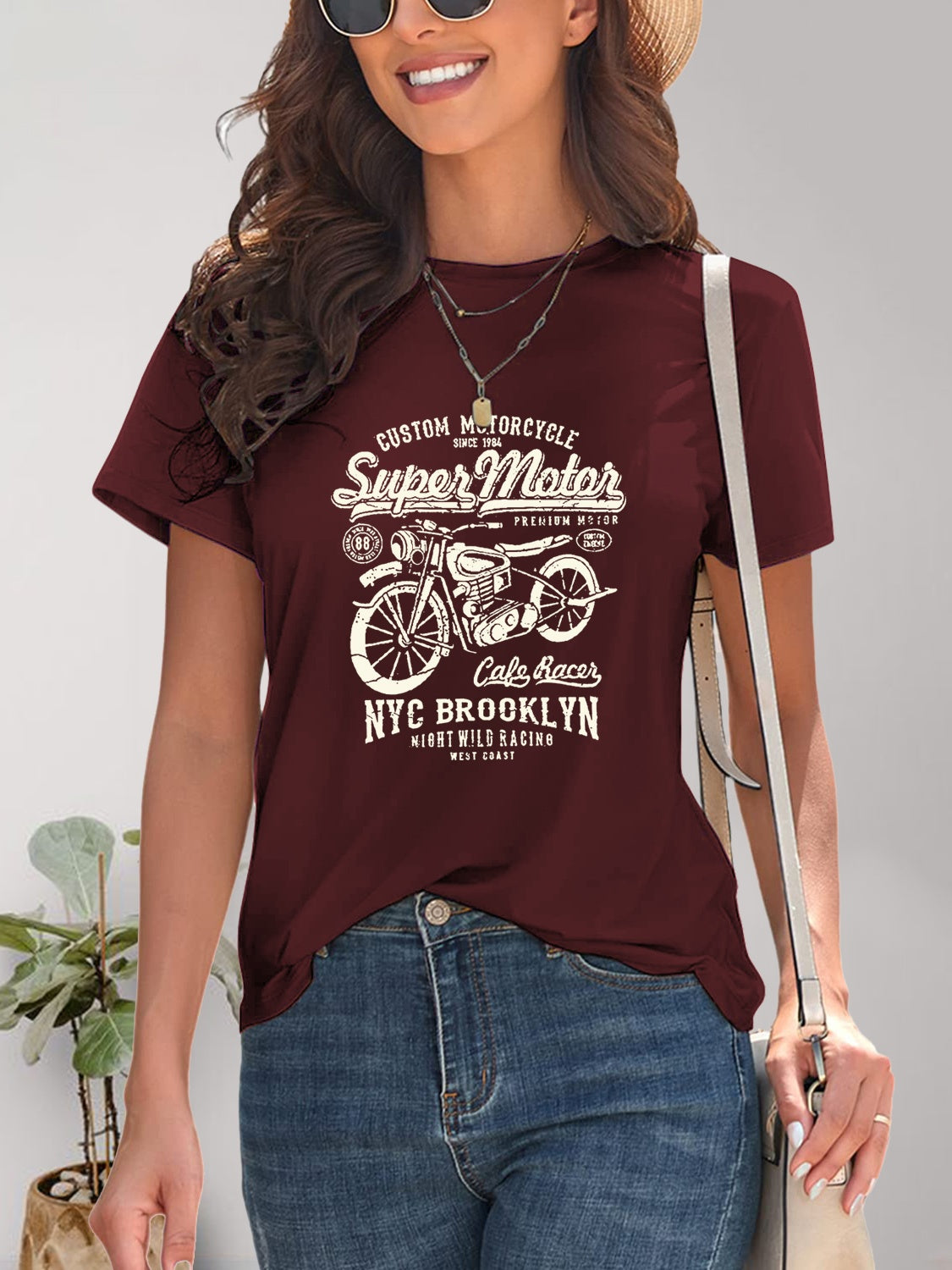 Motorcycle Graphic Round Neck T-Shirt