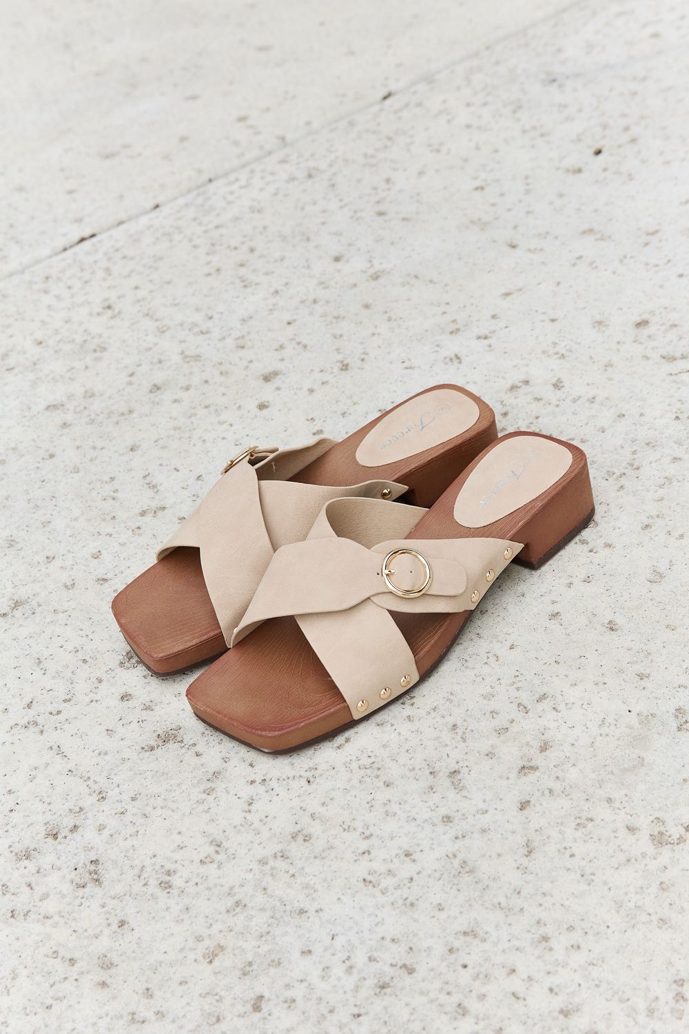 Forever Link Square Toe Cross Strap Buckle Clog Sandal in Sand