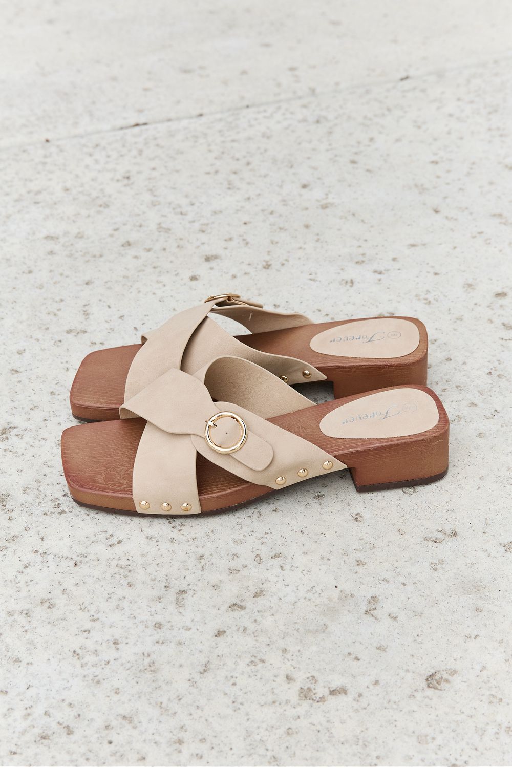 Forever Link Square Toe Cross Strap Buckle Clog Sandal in Sand