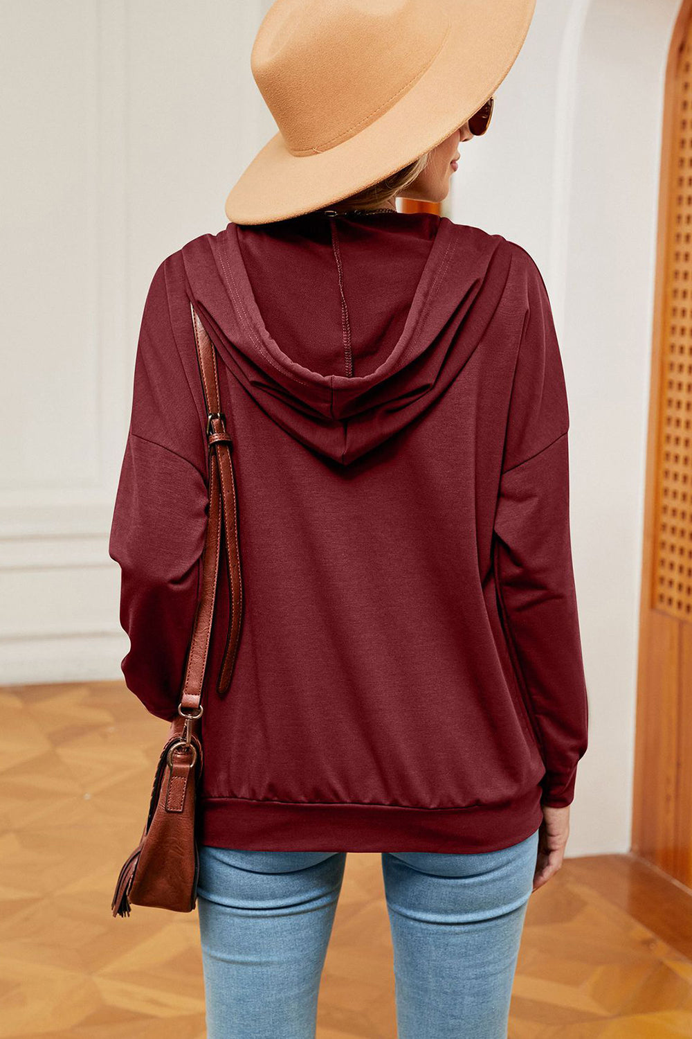 Drawstring Quarter Snap Dropped Shoulder Hoodie