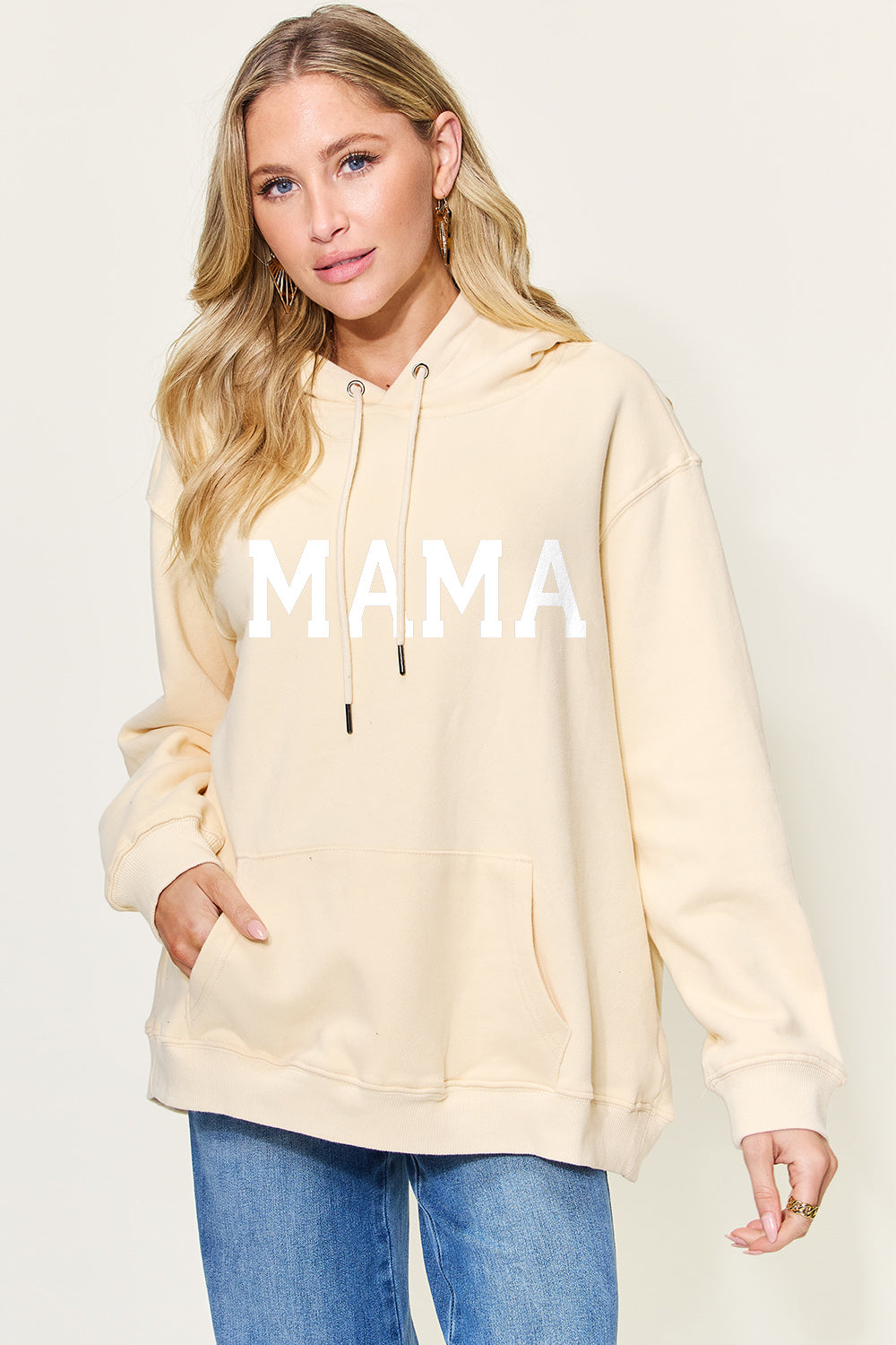 Simply Love Full Size MAMA Graphic Drawstring Long Sleeve Hoodie