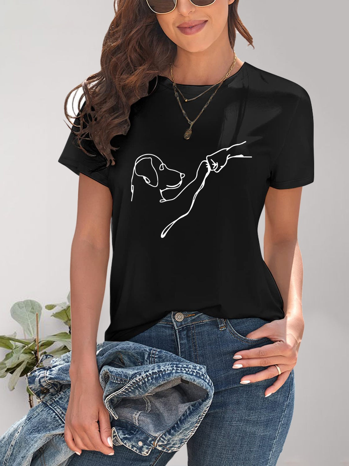 Dog Graphic Round Neck T-Shirt