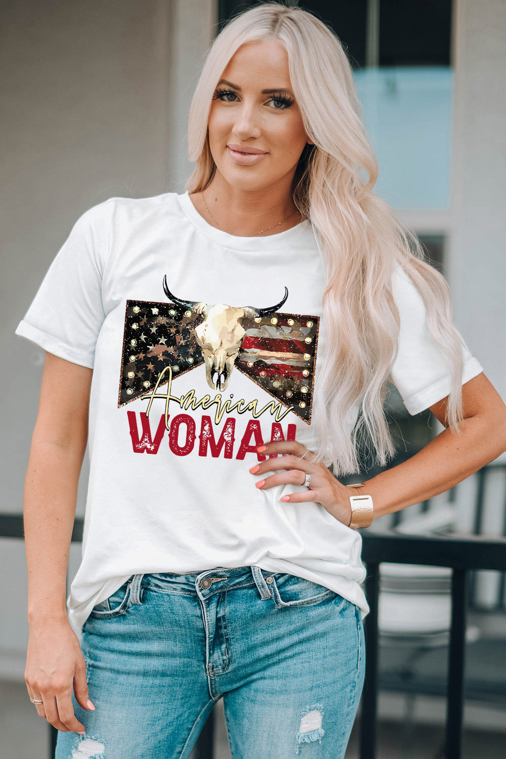 AMERICAN WOMAN Graphic Round Neck Tee