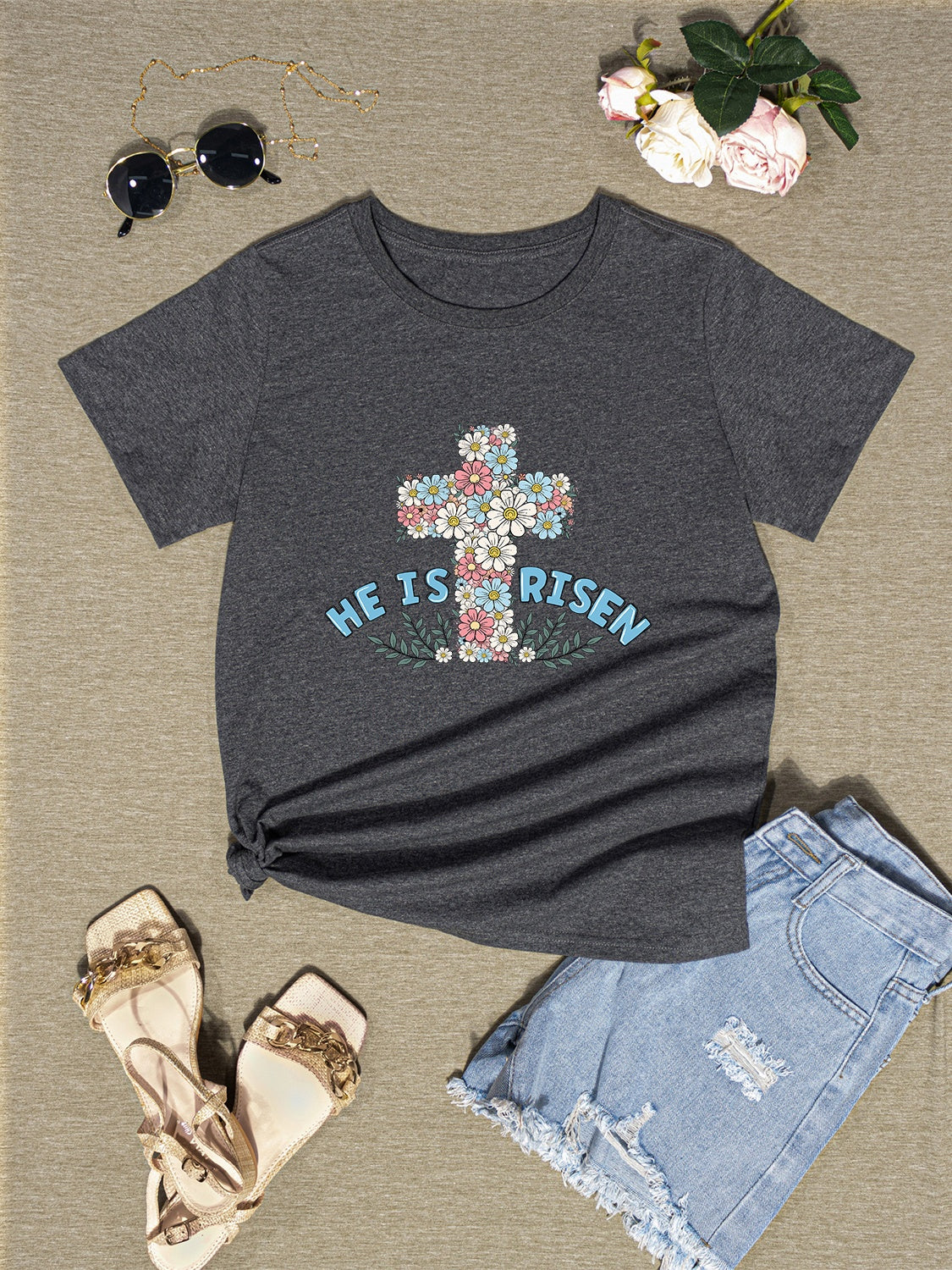 HE IS RISEN Round Neck Short Sleeve T-Shirt