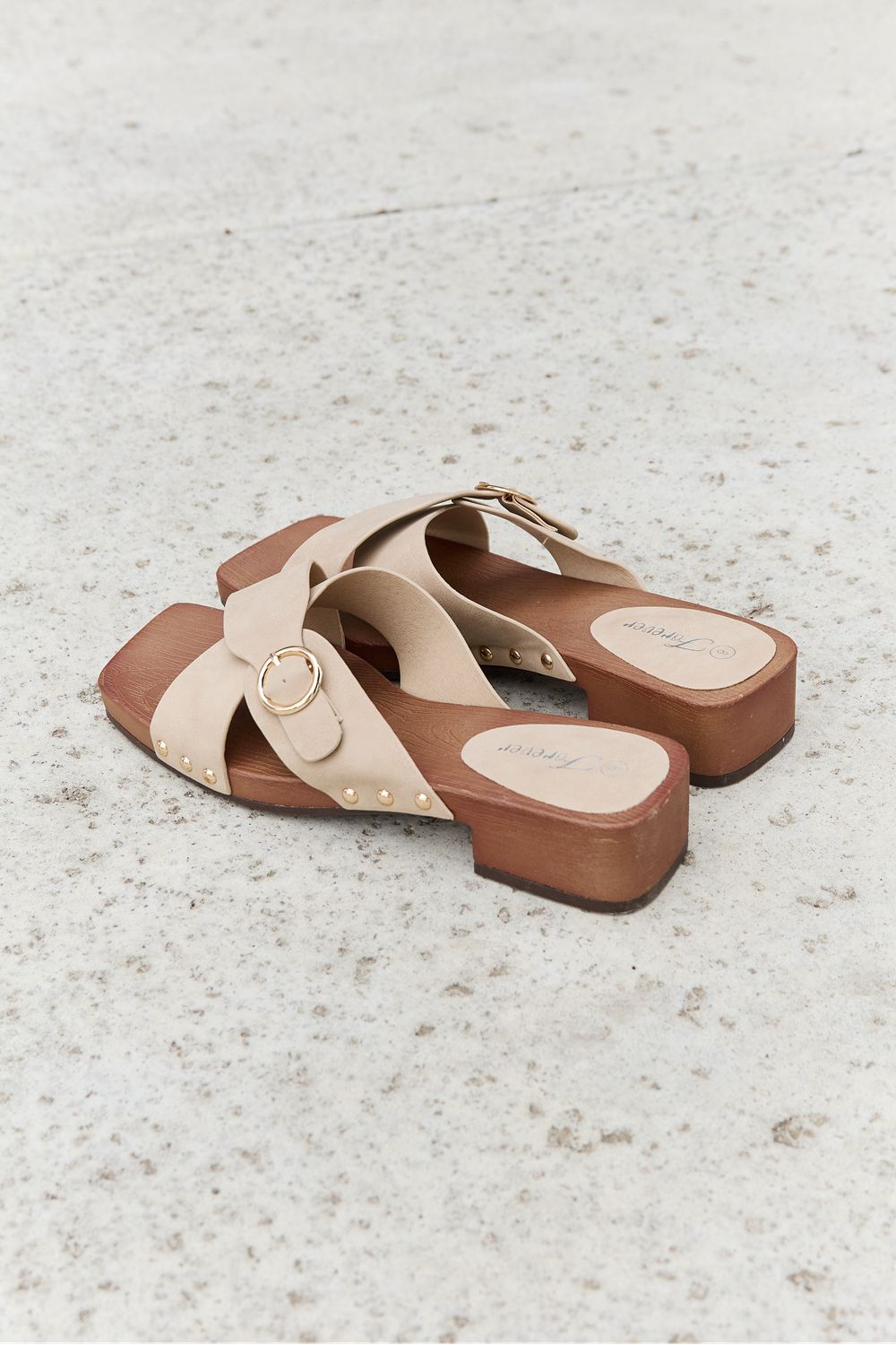 Forever Link Square Toe Cross Strap Buckle Clog Sandal in Sand