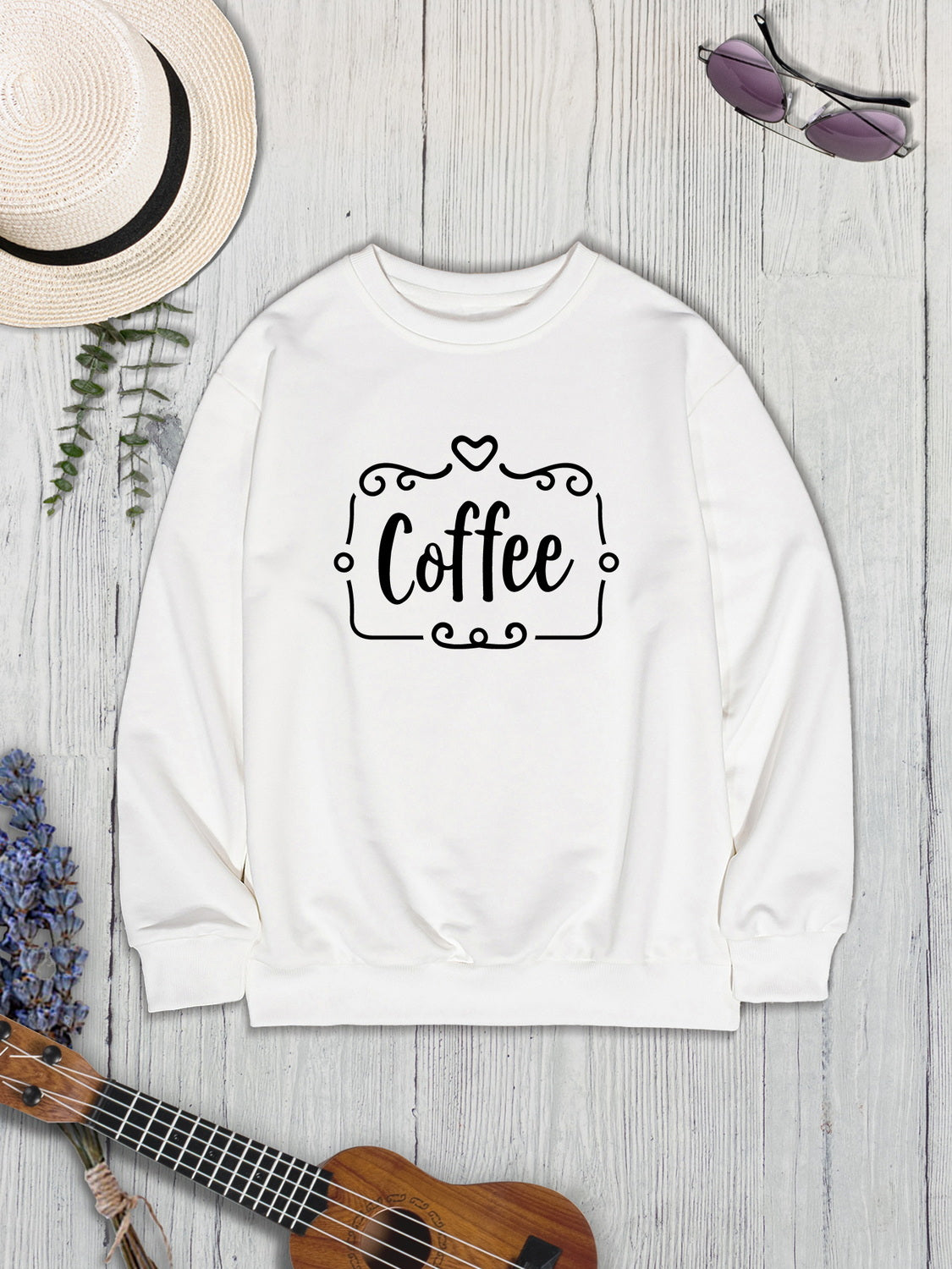 COFFEE Round Neck Dropped Shoulder Sweatshirt