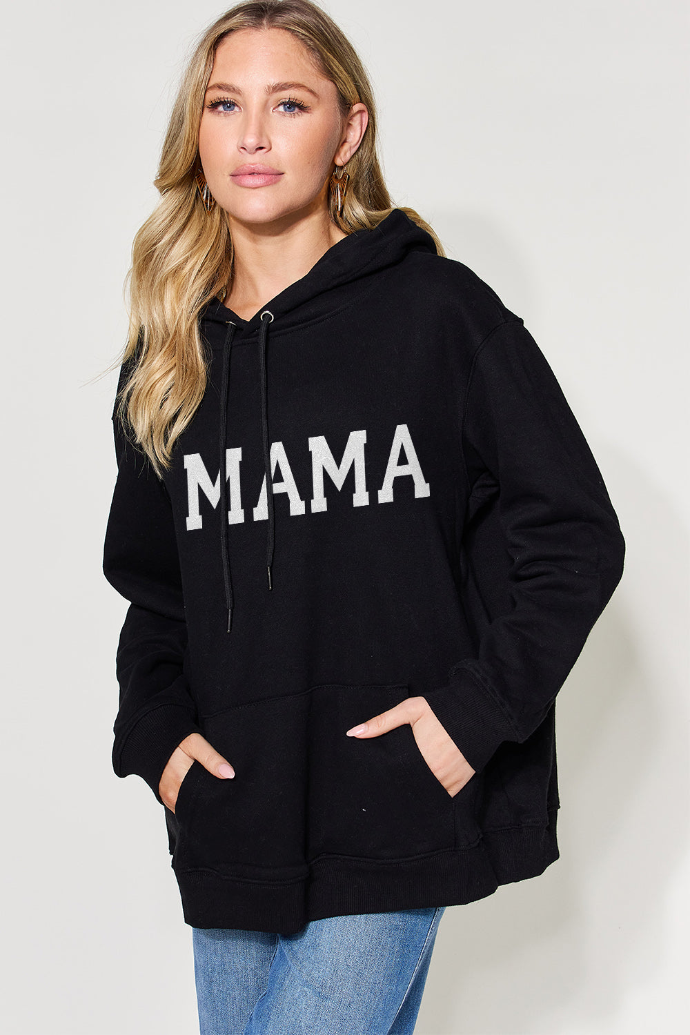 Simply Love Full Size MAMA Graphic Drawstring Long Sleeve Hoodie