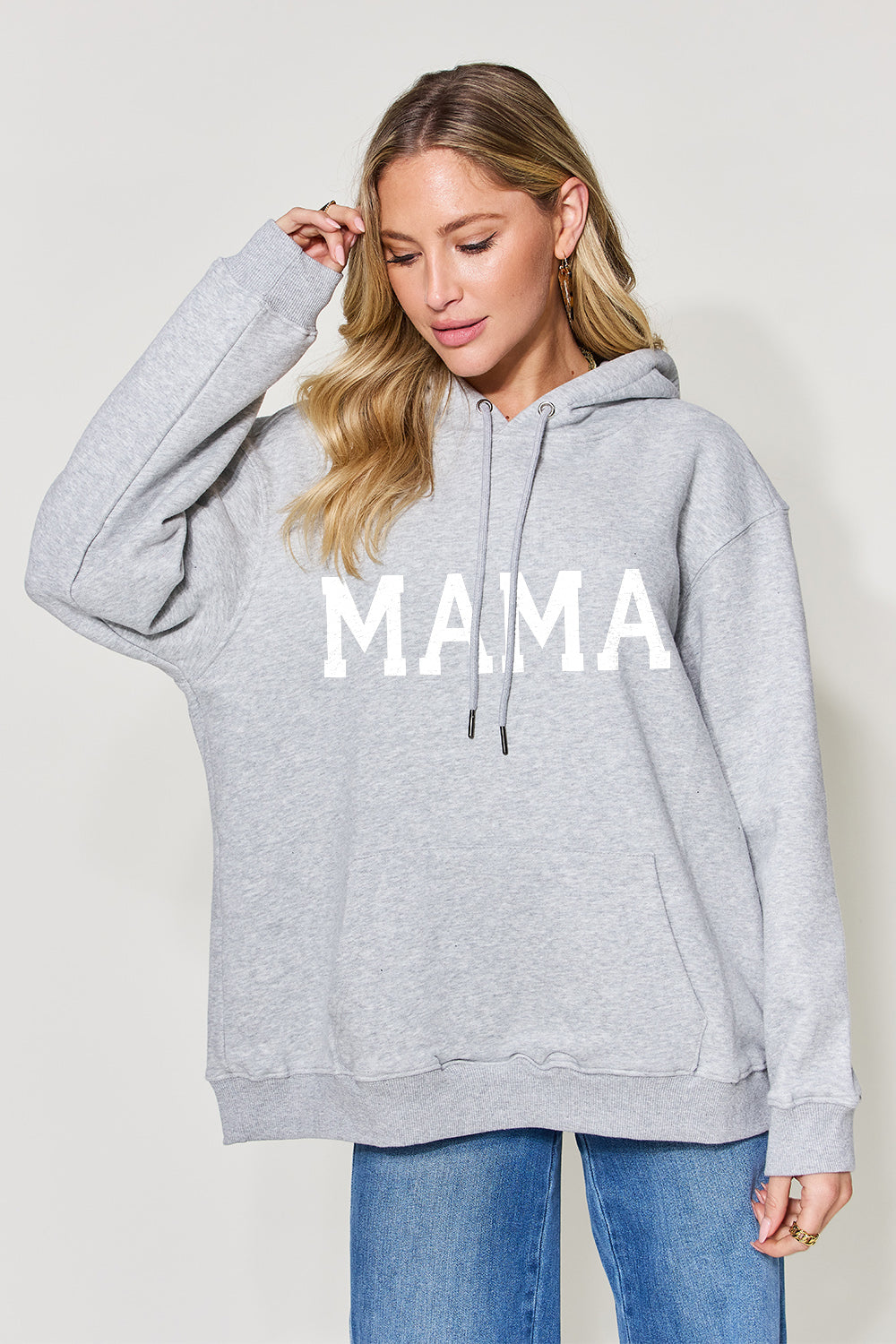 Simply Love Full Size MAMA Graphic Drawstring Long Sleeve Hoodie