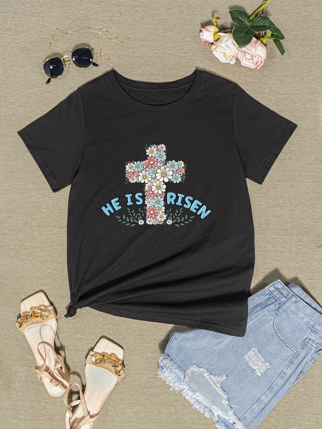 HE IS RISEN Round Neck Short Sleeve T-Shirt