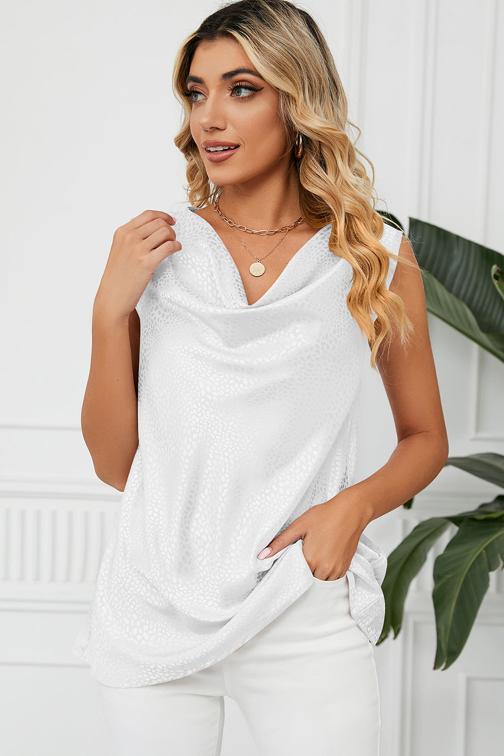 Ruched Cowl Neck Tank